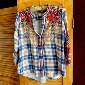 Johnny Was Workshop woven embroidered shirt